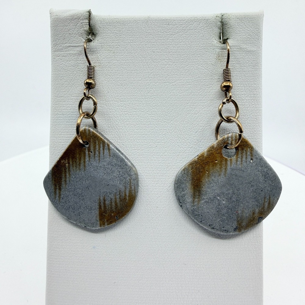 Earth Tone Abstract Drop Earrings with Gold Accent - Festival Gift Idea